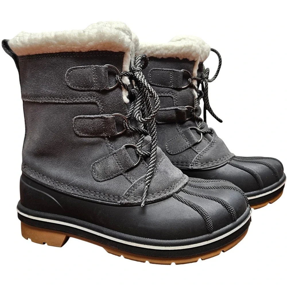 Cat & Jack Gray Faux Fur Thermolite Lace Up Winter Snow Boots Kids Size 1